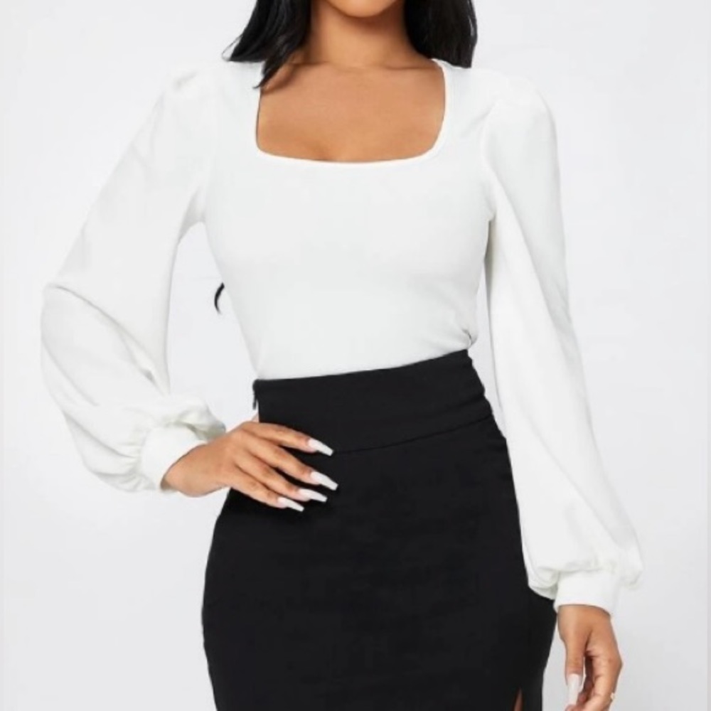 White Square Neck Blouse Top